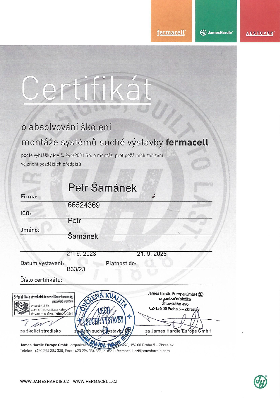 Certifikát Školení Fermacell